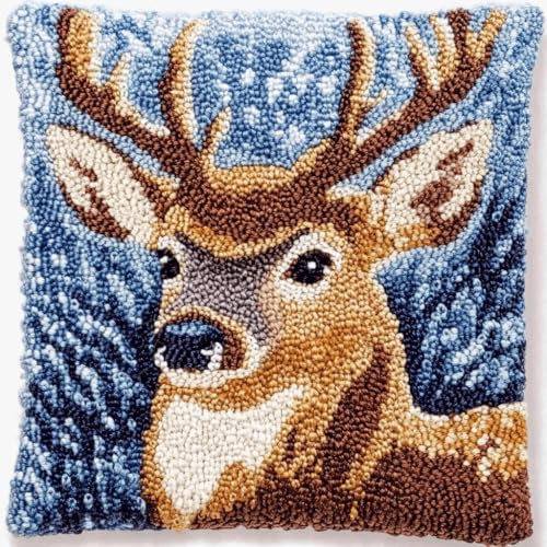 Taxpy DIY Latch Cushion Set, Tier Hirsch Latch Hook Kits, Cushion Cover, Embroidery Rug Set,Crochet Cushion, Knüpfkissen Knüpfset, 43x43cm von Taxpy