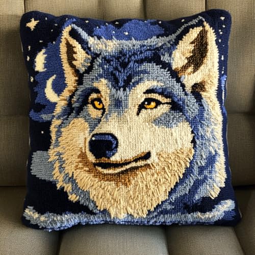 Taxpy DIY Latch Cushion Set, Tierwolf Latch Hook Kits, Cushion Cover, Embroidery Rug Set,Crochet Cushion, Knüpfkissen Knüpfset, 43x43cm Taxpy DIY Latch Cushion Set, Tierwolf Latch Hook Kits, Cushion Cover, Embroidery Rug Set,Crochet Cushion, Knüpfkissen Knüpfset, 43x43cm von Taxpy