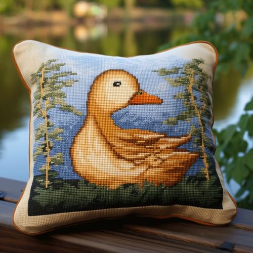 Taxpy DIY Latch Hook Set, Tierente Latch Hook Cushion Kit Sofa Cushion Cover, Stickerei Knüpf-Sets, Knüpfkissen Diy Set Kreuzstich Knüpfkissen 43x43cm von Taxpy