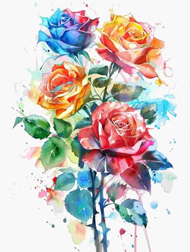 Taxpy DIY Malen-Nach-Zahlen（Diy-Rahmen） 40x50cm Aquarell Rosen Blumen Digitales Malen Nach Zahlen Auf Leinwand Für Anfänger，Erwachsene，Als Geschenk，Wanddekoration Für Zuhause von Taxpy
