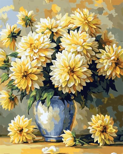 Taxpy DIY Malen-Nach-Zahlen（Diy-Rahmen） 40x50cm Dahlien In Einer Vase Malen Nach Zahlen Für Erwachsene，Anfänger，Mal-Sets Auf Leinwand，Kreative Freizeitgestaltung Für Erwachsene，Heimdekoration von Taxpy