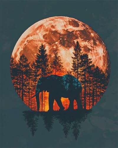 Taxpy DIY Malen-Nach-Zahlen（Diy-Rahmen） 40x50cm Fantasie Elefant Und Mond Malen Nach Zahlen Für Erwachsene，Anfänger，Mal-Sets Auf Leinwand，Kreative Freizeitgestaltung Für Erwachsene，Heimdekoration von Taxpy
