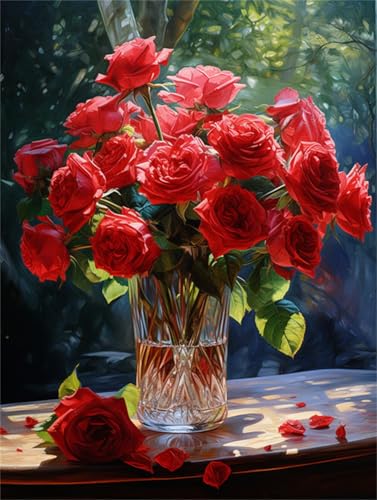 Taxpy DIY Malen-Nach-Zahlen（Diy-Rahmen） 40x50cm Fantasie Rote Rosen Ölgemälde-Sets Auf Leinwand Mit Pinseln Und Acrylpigment，Für Die Heimdekoration von Taxpy