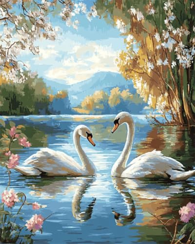 Taxpy DIY Malen-Nach-Zahlen（Diy-Rahmen） 40x50cm Fantasie Schwan Tier Malen-Nach-Zahlen-Sets Für Erwachsene，Einfaches Acrylpigment，Zeichnung，Malerei，Wanddekoration Für Zuhause von Taxpy