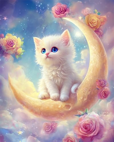 Taxpy DIY Malen-Nach-Zahlen（Diy-Rahmen） 40x50cm Katze Und Rosen Malen Nach Zahlen Für Erwachsene，Anfänger，Mal-Sets Auf Leinwand，Kreative Freizeitgestaltung Für Erwachsene，Heimdekoration von Taxpy
