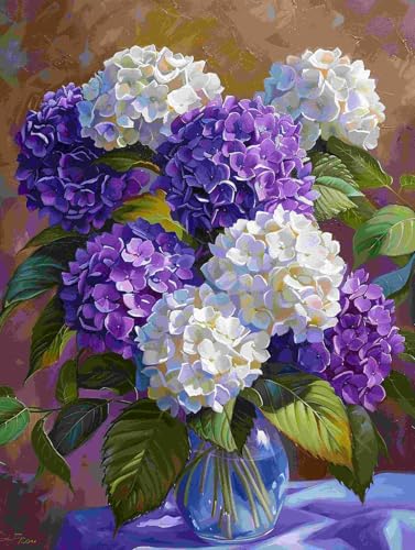 Taxpy DIY Malen-Nach-Zahlen（Diy-Rahmen） 40x50cm Lila Hortensie In Vase Ölgemälde-Sets Auf Leinwand Mit Pinseln Und Acrylpigment，Für Die Heimdekoration von Taxpy