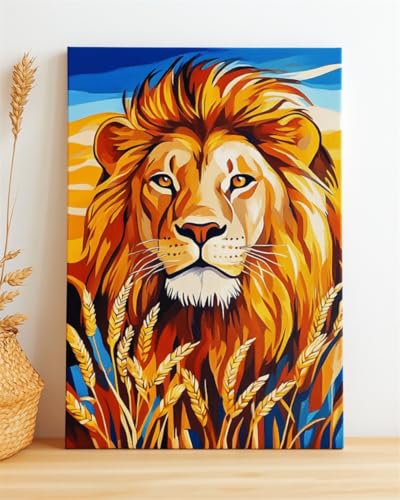 Taxpy DIY Malen-Nach-Zahlen（Diy-Rahmen） 40x50cm Löwe Und Weizenfeldlandschaft Ölgemälde-Set Auf Leinwand，Malen Nach Zahlen，Vintage，Wanddekoration Für Zuhause Und Das Büro von Taxpy
