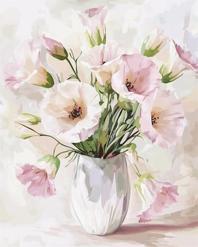 Taxpy DIY Malen-Nach-Zahlen（Diy-Rahmen） 40x50cm Rosa Blumen In Der Vase Malen Nach Zahlen Für Erwachsene，Anfänger，Mal-Sets Auf Leinwand，Kreative Freizeitgestaltung Für Erwachsene，Heimdekoration von Taxpy