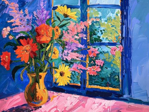 Taxpy DIY Malen-Nach-Zahlen（Diy-Rahmen） 40x50cm Vase Am Fenster Malen-Nach-Zahlen-Sets Für Erwachsene，Einfaches Acrylpigment，Zeichnung，Malerei，Wanddekoration Für Zuhause von Taxpy