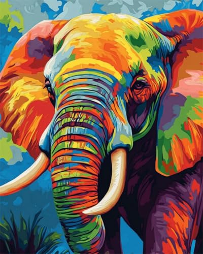 Taxpy DIY Malen-Nach-Zahlen（Kein Rahmen） 50x70cm Bunter Tierelefant Malen-Nach-Zahlen-Sets Für Erwachsene，Einfaches Acrylpigment，Zeichnung，Malerei，Wanddekoration Für Zuhause von Taxpy