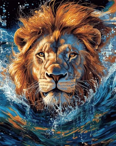 Taxpy DIY Malen-Nach-Zahlen（Kein Rahmen） 50x70cm Cartoon-Wasserlöwe Digitales Malen Nach Zahlen Auf Leinwand Für Anfänger，Erwachsene，Als Geschenk，Wanddekoration Für Zuhause von Taxpy