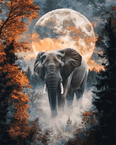 Taxpy DIY Malen-Nach-Zahlen（Kein Rahmen） 50x70cm Fantasie Elefant Und Mond Digitales Malen Nach Zahlen Auf Leinwand Für Anfänger，Erwachsene，Als Geschenk，Wanddekoration Für Zuhause von Taxpy