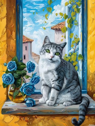 Taxpy DIY Malen-Nach-Zahlen（Kein Rahmen） 50x70cm Fantasie Katze Und Blumen Digitales Malen Auf Leinwand，Acrylpigment-Sets Für Die Wanddekoration Für Zuhause Als Geschenk von Taxpy