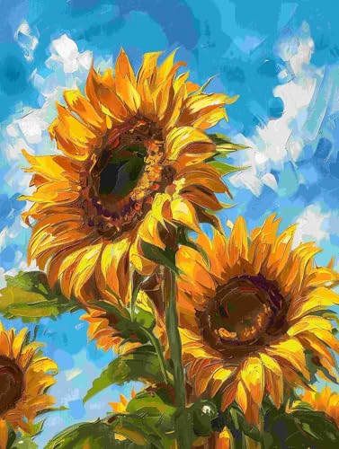Taxpy DIY Malen-Nach-Zahlen（Kein Rahmen） 50x70cm Sonnenblume Ölgemälde-Set Auf Leinwand，Malen Nach Zahlen，Vintage，Wanddekoration Für Zuhause Und Das Büro von Taxpy