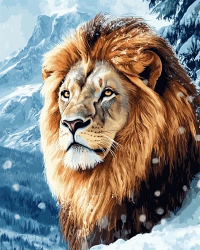 Taxpy DIY Malen-Nach-Zahlen（Kein Rahmen） 50x70cm Wintertier Löwe Digitales Malen Auf Leinwand，Acrylpigment-Sets Für Die Wanddekoration Für Zuhause Als Geschenk von Taxpy