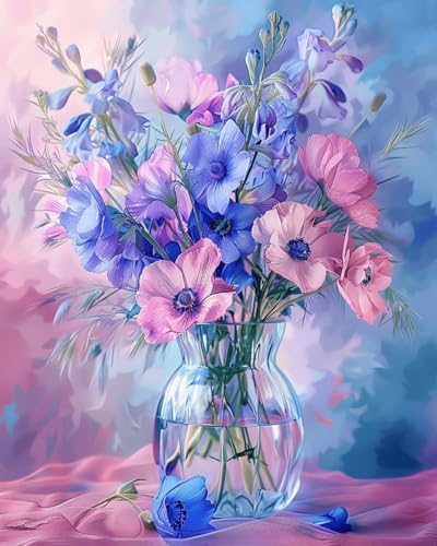 Taxpy DIY Malen Nach Zahlen Pinsel Set（Diy-Rahmen） 30x40cm Blumen In Einer Vase Ölgemälde-Sets Auf Leinwand Mit Pinseln Und Acrylpigment，Für Die Heimdekoration von Taxpy