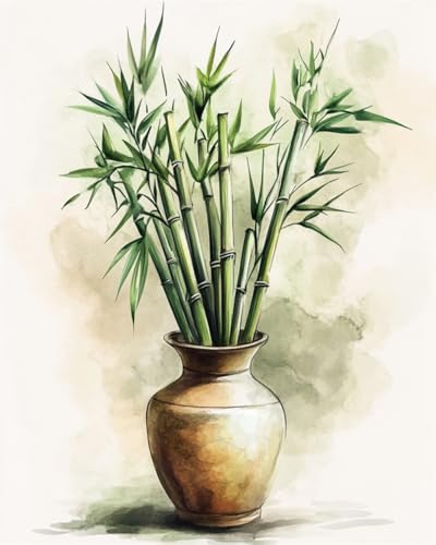 Taxpy DIY Malen Nach Zahlen Pinsel Set（Diy-Rahmen） 30x40cm Grüner Bambus Im Blumentopf Digitales Malen Nach Zahlen Auf Leinwand Für Anfänger，Erwachsene，Als Geschenk，Wanddekoration Für Zuhause von Taxpy