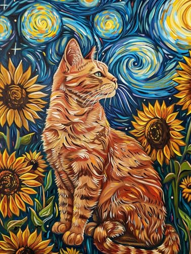 Taxpy DIY Malen Nach Zahlen Pinsel Set（Diy-Rahmen） 30x40cm Katzentier Und Sternenhimmel Ölgemälde-Sets Auf Leinwand Mit Pinseln Und Acrylpigment，Für Die Heimdekoration von Taxpy