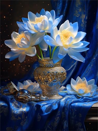 Taxpy DIY Malen Nach Zahlen Pinsel Set（Diy-Rahmen） 30x40cm Lotus In Einer Vase Digitales Malen Auf Leinwand，Acrylpigment-Sets Für Die Wanddekoration Für Zuhause Als Geschenk von Taxpy