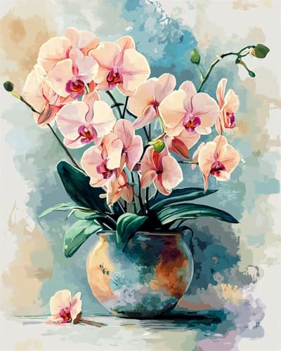 Taxpy DIY Malen Nach Zahlen Pinsel Set（Diy-Rahmen） 30x40cm Rosa Orchidee In Vase Malen Nach Zahlen Für Erwachsene，Anfänger，Ölgemälde-Set Auf Leinwand，Wanddekoration Für Zuhause Und Das Büro von Taxpy