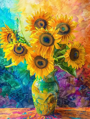 Taxpy DIY Malen Nach Zahlen Pinsel Set（Diy-Rahmen） 30x40cm Sonnenblumen In Einer Vase Malen Nach Zahlen Für Erwachsene，Anfänger，Ölgemälde-Set Auf Leinwand，Wanddekoration Für Zuhause Und Das Büro von Taxpy