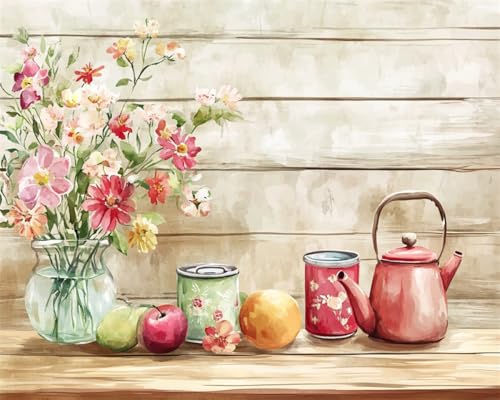 Taxpy DIY Malen Nach Zahlen Pinsel Set（Kein Rahmen） 40x50cm Blumen In Der Küche Malen-Nach-Zahlen-Set，Dekorative Gemälde Für Erwachsene Und Kinder Und Kinder von Taxpy