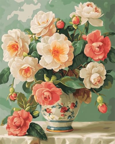 Taxpy DIY Malen Nach Zahlen Pinsel Set（Kein Rahmen） 40x50cm Bunte Blumen In Der Vase Digitales Malen Auf Leinwand，Acrylpigment-Sets Für Die Wanddekoration Für Zuhause Als Geschenk von Taxpy