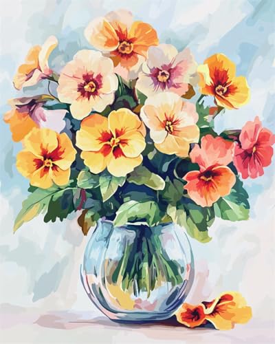 Taxpy DIY Malen Nach Zahlen Pinsel Set（Kein Rahmen） 40x50cm Bunte Blumen In Der Vase Ölgemälde-Sets Auf Leinwand Mit Pinseln Und Acrylpigment，Für Die Heimdekoration von Taxpy