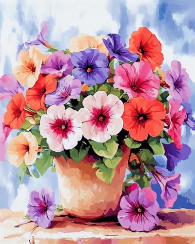 Taxpy DIY Malen Nach Zahlen Pinsel Set（Kein Rahmen） 40x50cm Bunte Blumen In Der Vase Ölgemälde-Sets Auf Leinwand Mit Pinseln Und Acrylpigment，Für Die Heimdekoration von Taxpy