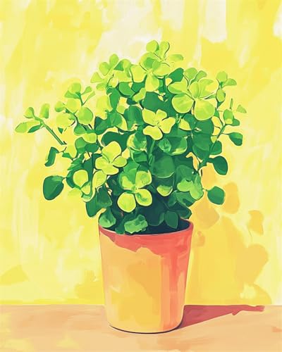 Taxpy DIY Malen Nach Zahlen Pinsel Set（Kein Rahmen） 40x50cm Cartoon Grüne Topfpflanzen Ölgemälde-Sets Auf Leinwand Mit Pinseln Und Acrylpigment，Für Die Heimdekoration von Taxpy