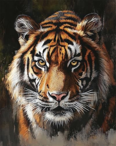 Taxpy DIY Malen Nach Zahlen Pinsel Set（Kein Rahmen） 40x50cm Cartoon-Tiger-Tier Malen-Nach-Zahlen-Sets Für Erwachsene，Einfaches Acrylpigment，Zeichnung，Malerei，Wanddekoration Für Zuhause von Taxpy