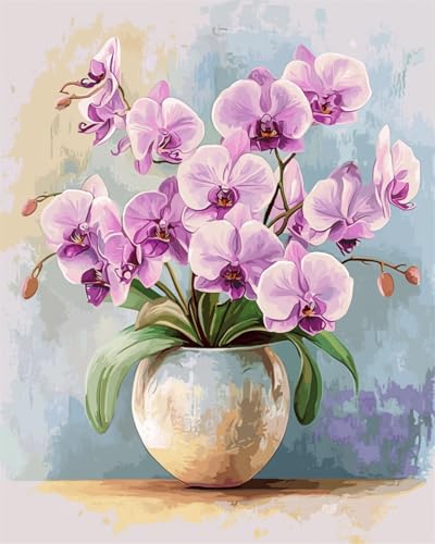 Taxpy DIY Malen Nach Zahlen Pinsel Set（Kein Rahmen） 40x50cm Lila Orchidee In Vase Digitales Malen Nach Zahlen Auf Leinwand Für Anfänger，Erwachsene，Als Geschenk，Wanddekoration Für Zuhause von Taxpy