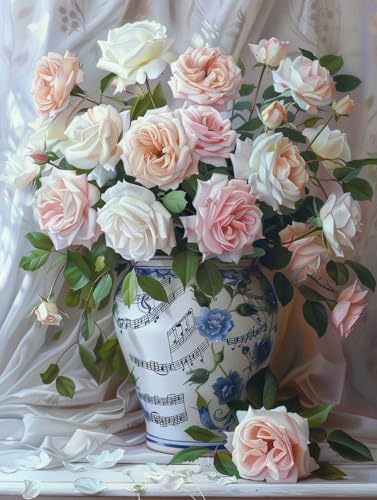 Taxpy DIY Malen Nach Zahlen Pinsel Set（Kein Rahmen） 40x50cm Rosen In Einer Vase Digitales Malen Auf Leinwand，Acrylpigment-Sets Für Die Wanddekoration Für Zuhause Als Geschenk von Taxpy