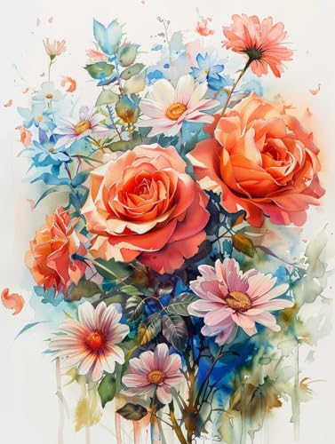Taxpy DIY Malen Nach Zahlen Pinsel Set（Kein Rahmen） 40x50cm Rote Rose Malen Nach Zahlen Für Erwachsene，Anfänger，Ölgemälde-Set Auf Leinwand，Wanddekoration Für Zuhause Und Das Büro von Taxpy
