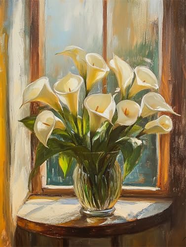 Taxpy DIY Malen Nach Zahlen Pinsel Set（Kein Rahmen） 40x50cm Weiße Calla-Lilie In Vase Digitales Malen Auf Leinwand，Acrylpigment-Sets Für Die Wanddekoration Für Zuhause Als Geschenk von Taxpy