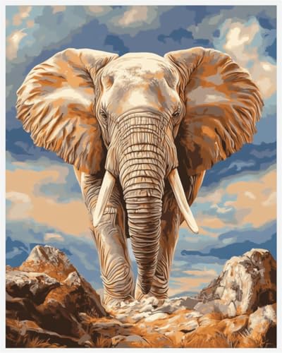 Taxpy DIY Malen Nach Zahlen Set（Diy-Rahmen） 50x70cm Cartoon Elefant Tier Malen Nach Zahlen Für Erwachsene，Anfänger，Ölgemälde-Set Auf Leinwand，Wanddekoration Für Zuhause Und Das Büro von Taxpy