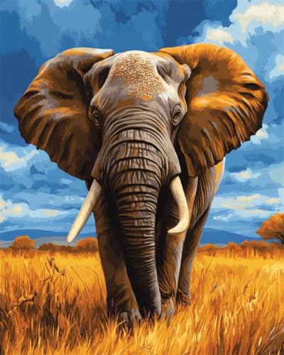 Taxpy DIY Malen Nach Zahlen Set（Diy-Rahmen） 50x70cm Cartoon Elefant Tier Malen Nach Zahlen Für Erwachsene，Anfänger，Ölgemälde-Set Auf Leinwand，Wanddekoration Für Zuhause Und Das Büro von Taxpy