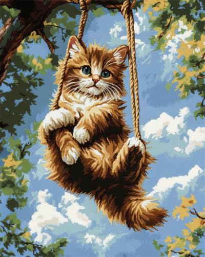 Taxpy DIY Malen Nach Zahlen Set（Diy-Rahmen） 50x70cm Cartoon-Katze-Tier Ölgemälde-Sets Auf Leinwand Mit Pinseln Und Acrylpigment，Für Die Heimdekoration von Taxpy