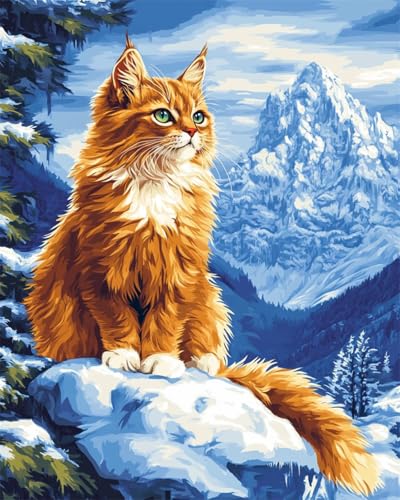 Taxpy DIY Malen Nach Zahlen Set（Diy-Rahmen） 50x70cm Katzentiere Und Schneeberge Digitales Malen Nach Zahlen Auf Leinwand Für Anfänger，Erwachsene，Als Geschenk，Wanddekoration Für Zuhause von Taxpy