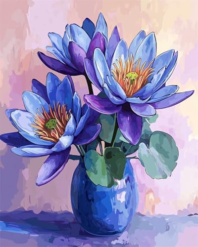 Taxpy DIY Malen Nach Zahlen Set（Diy-Rahmen） 50x70cm Lila Lotus In Vase Malen Nach Zahlen Für Erwachsene，Anfänger，Ölgemälde-Set Auf Leinwand，Wanddekoration Für Zuhause Und Das Büro von Taxpy