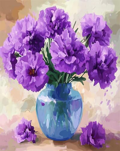 Taxpy DIY Malen Nach Zahlen Set（Diy-Rahmen） 50x70cm Lila Nelken In Der Vase Malen Nach Zahlen Für Erwachsene，Anfänger，Ölgemälde-Set Auf Leinwand，Wanddekoration Für Zuhause Und Das Büro von Taxpy