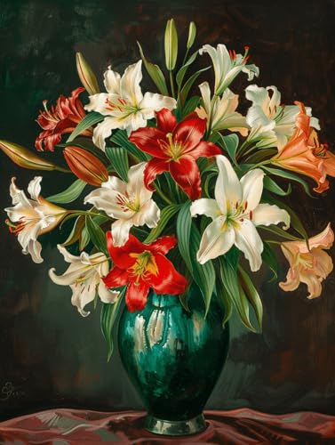 Taxpy DIY Malen Nach Zahlen Set（Diy-Rahmen） 50x70cm Lilien In Einer Vase Malen-Nach-Zahlen-Sets，Ölgemälde-Set Auf Leinwand，Kunsthandwerk，Acrylpigment，Zeichnung，Malerei Als Geschenk，Wanddekoration Für von Taxpy