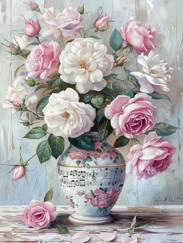 Taxpy DIY Malen Nach Zahlen Set（Diy-Rahmen） 50x70cm Rosen In Einer Vase Digitales Malen Nach Zahlen Auf Leinwand Für Anfänger，Erwachsene，Als Geschenk，Wanddekoration Für Zuhause von Taxpy