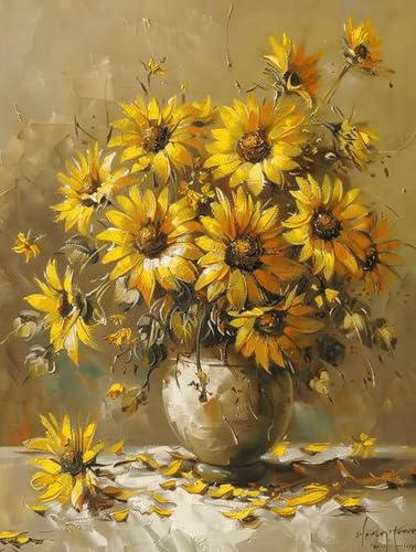 Taxpy DIY Malen Nach Zahlen Set（Diy-Rahmen） 50x70cm Sonnenblumen In Einer Vase Ölgemälde-Set Auf Leinwand，Malen Nach Zahlen，Vintage，Wanddekoration Für Zuhause Und Das Büro von Taxpy
