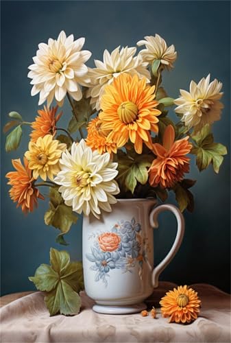 Taxpy DIY Malen Nach Zahlen Set（Kein Rahmen） 30x40cm Chrysanthemen In Einer Vase Ölgemälde-Set Auf Leinwand，Malen Nach Zahlen，Vintage，Wanddekoration Für Zuhause Und Das Büro von Taxpy