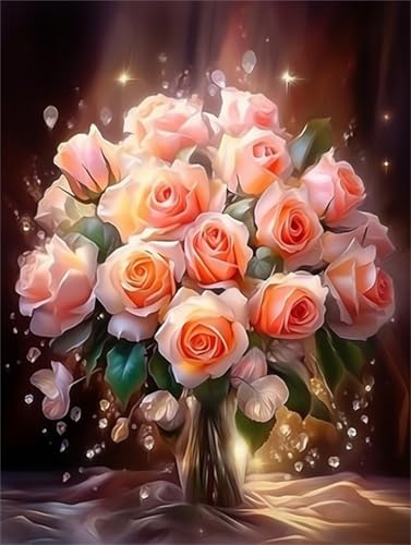 Taxpy DIY Malen Nach Zahlen Set（Kein Rahmen） 30x40cm Rosa Rosen In Der Vase Malen-Nach-Zahlen-Set，Dekorative Gemälde Für Erwachsene Und Kinder Und Kinder von Taxpy