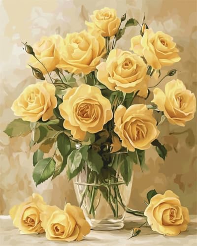 Taxpy DIY Malen Nach Zahlen Set（Kein Rahmen） 30x40cm Rosen In Einer Vase Malen Nach Zahlen Für Erwachsene，Anfänger，Mal-Sets Auf Leinwand，Kreative Freizeitgestaltung Für Erwachsene，Heimdekoration von Taxpy