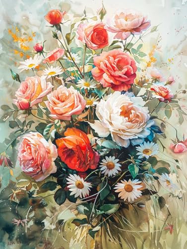 Taxpy DIY Malen Nach Zahlen Set（Kein Rahmen） 30x40cm Rote Rose Malen-Nach-Zahlen-Sets，Ölgemälde-Set Auf Leinwand，Kunsthandwerk，Acrylpigment，Zeichnung，Malerei Als Geschenk，Wanddekoration Für Zuhause von Taxpy