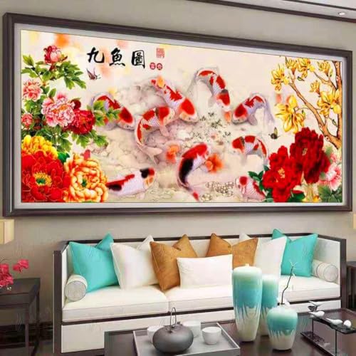 Taxpy DIY Sticken Set Perlenstickerei-Set Mit Karpfen Und Blumen,Rote Pfingstrose,Perlen-Kreuzstich,Stickerei,Diy-Wandbehang,3D-Perlenset 150x68cm Taxpy DIY Sticken Set Perlenstickerei-Set Mit Karpfen Und Blumen,Rote Pfingstrose,Perlen-Kreuzstich,Stickerei,Diy-Wandbehang,3D-Perlenset 150x68cm von Taxpy