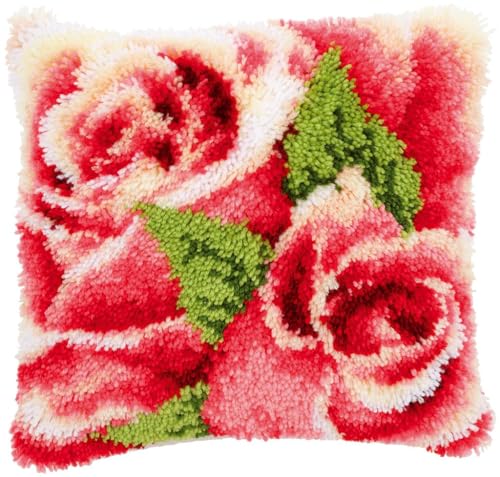 Taxpy DIY knüpfen set erwachsene Rosa Rosen Kissenbezug/Kissenbezug-Herstellungs-Sets, Statement-Teppich, Knüpf-Haken-Sets für ein Starter-Projekt 17x17in A von Taxpy